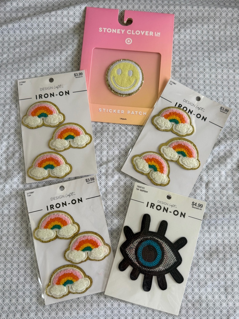 Stony Clover Lane & Design Works Iron-On Smile, Rainbow, Eye Patches NWT